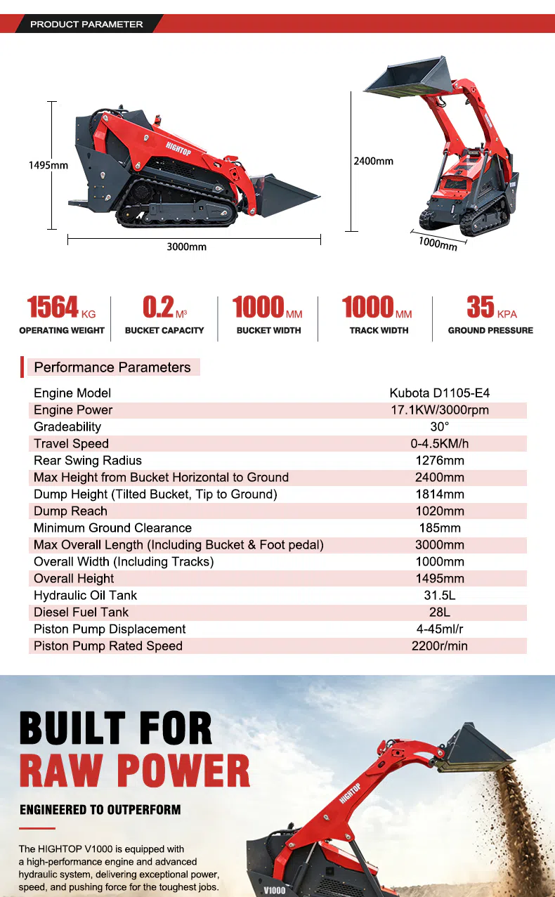 HTV1000 Crawler Skid Steer Loader With Front-Opening Hood For Easy Maintenance Parameters.webp