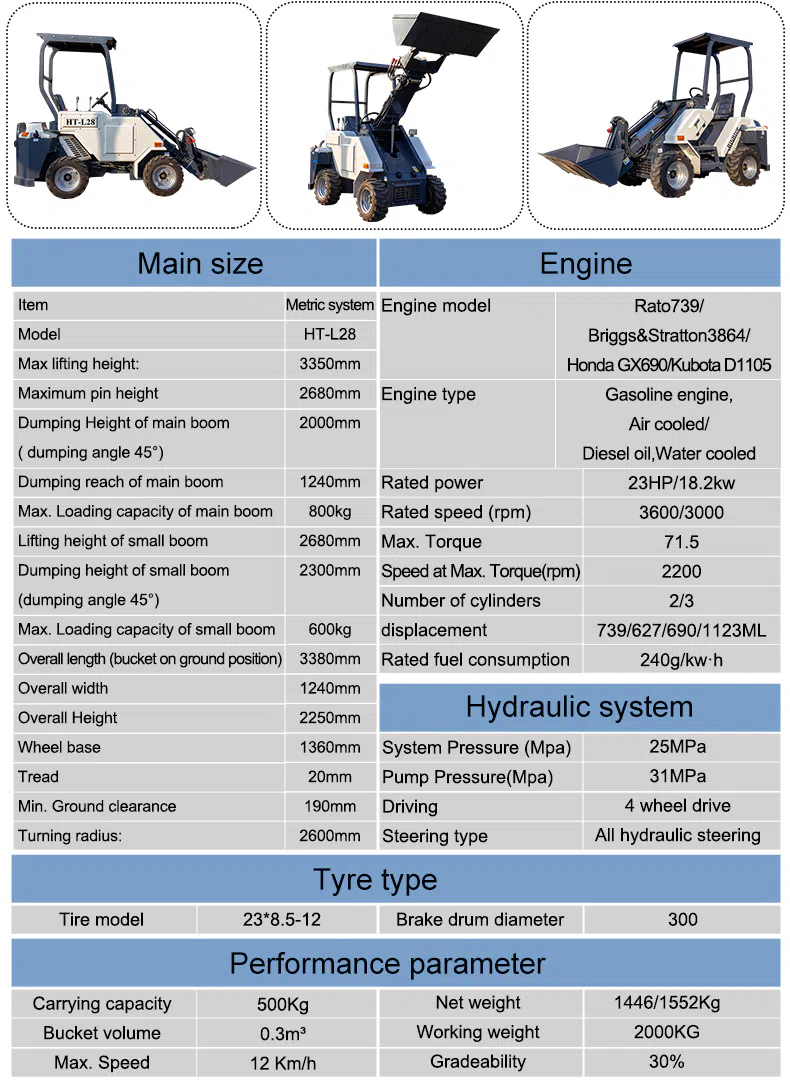 Mini Skid Steer Loader HTL28 With Telescopic Arm Product Parameter.webp