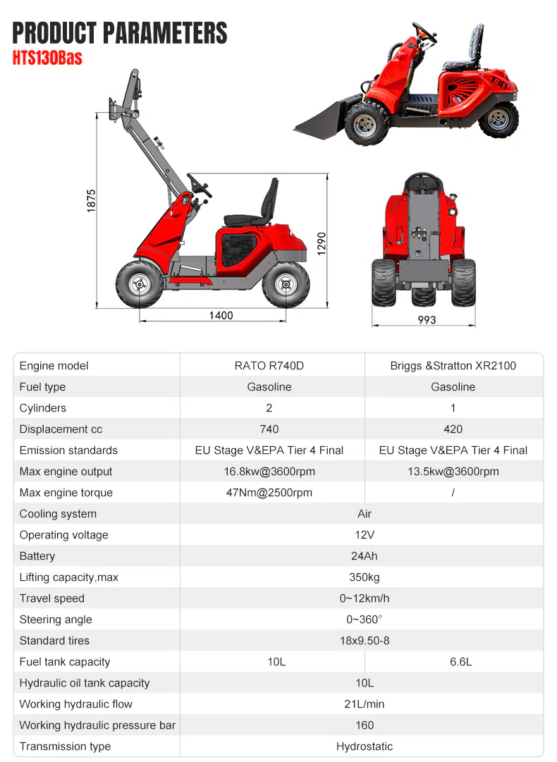 Compact Three Wheel Loader With Flexible Operation HTS130BaS Parameters hightop.webp