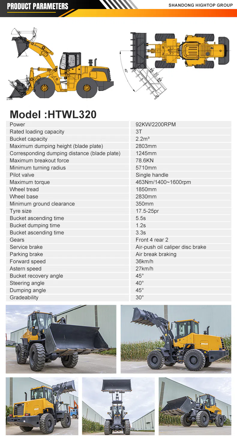 Radlader mit Hochdrehmomentmotor HTWL320 Parameter.webp