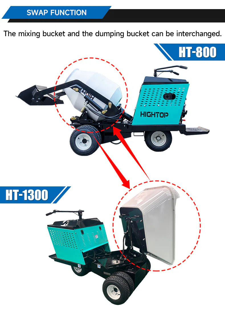 Mini Wheeled Cement Mixer with Replaceable Mixing Bucket HT800 Images