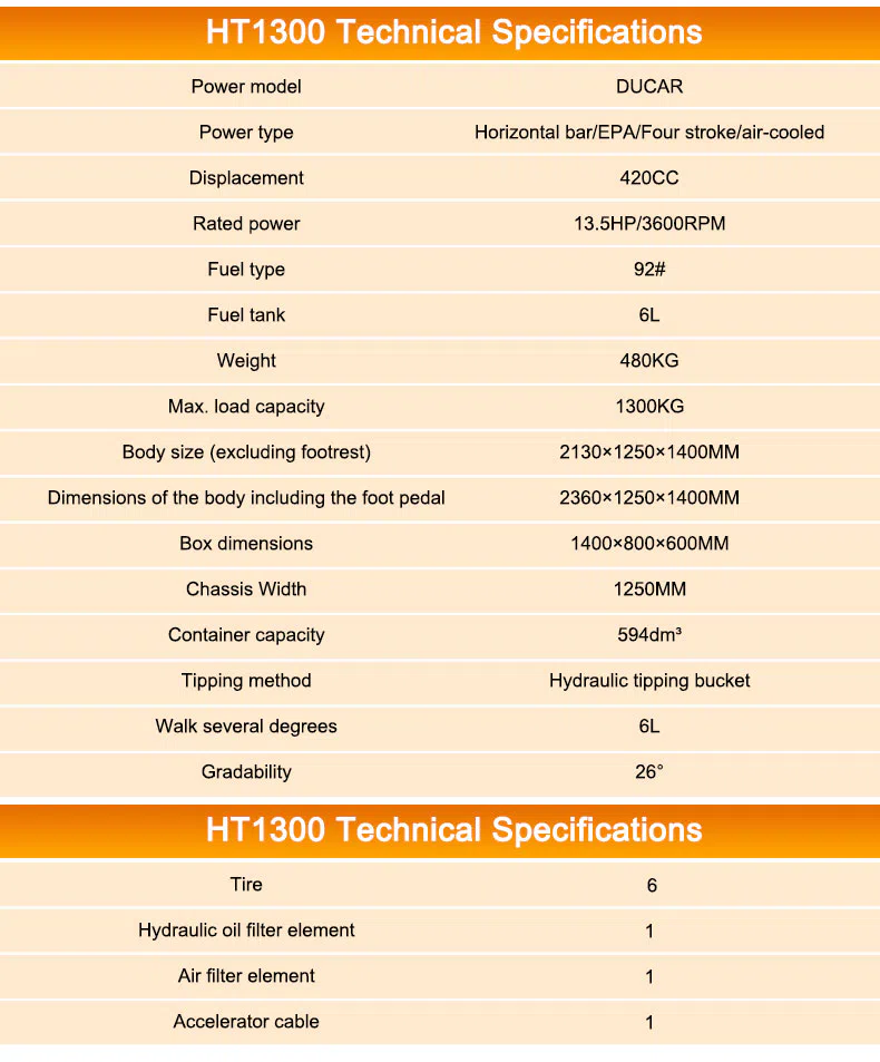 HT1300 Multi Function Transport Dumper with 90° Tilting Hopper Product Parameter-hightop.webp