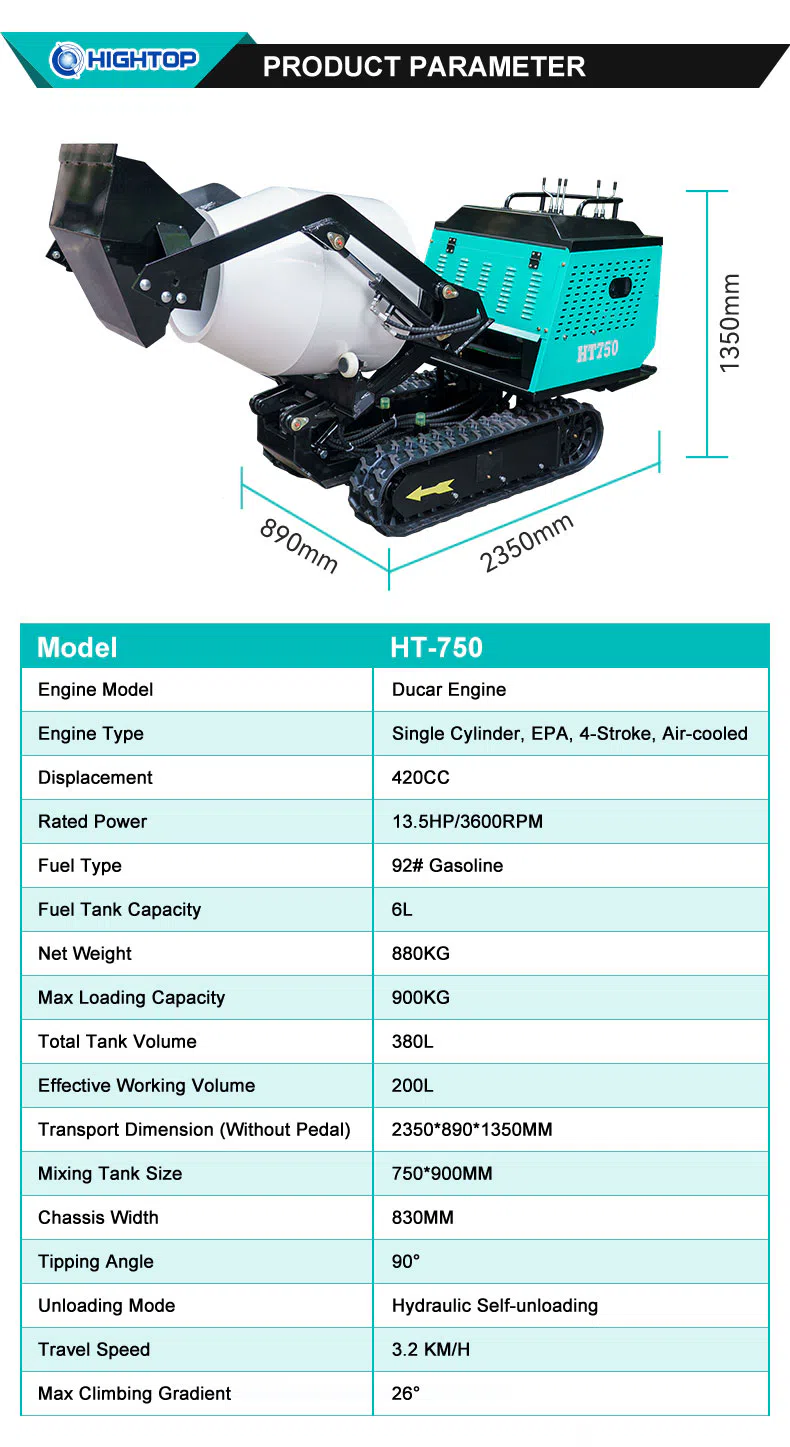 Tracked Concrete Mixer With Hydraulic Unloading HT750 Parameters-hightop.webp