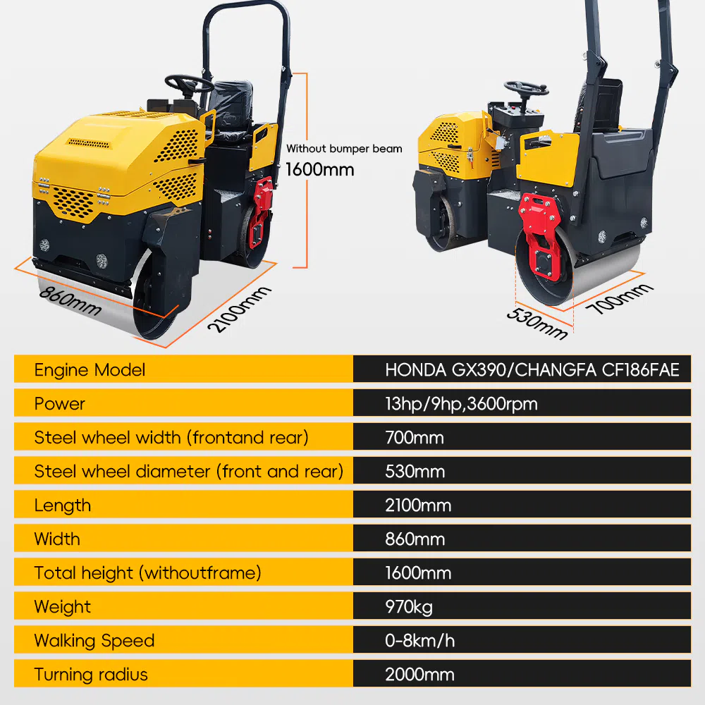 Full Hydraulic Road Roller With Dual Drive HT-1000 Parameters-hightop.webp