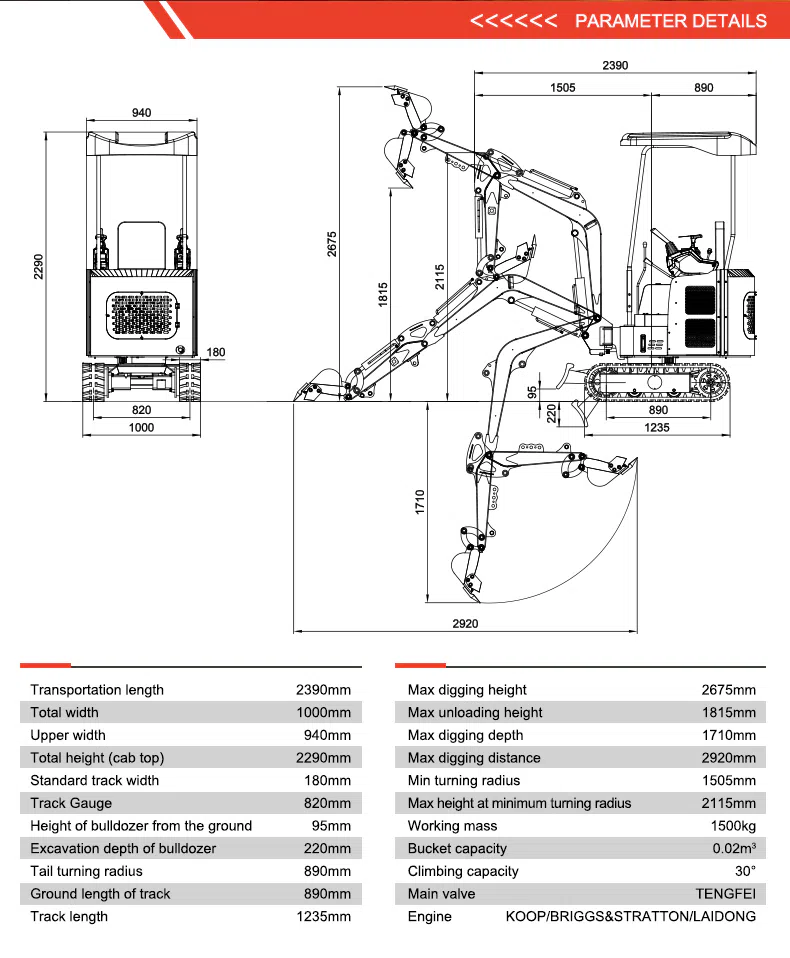 1.5 Ton Hightop Mini Excavator With Offset Boom Product Parameters.webp