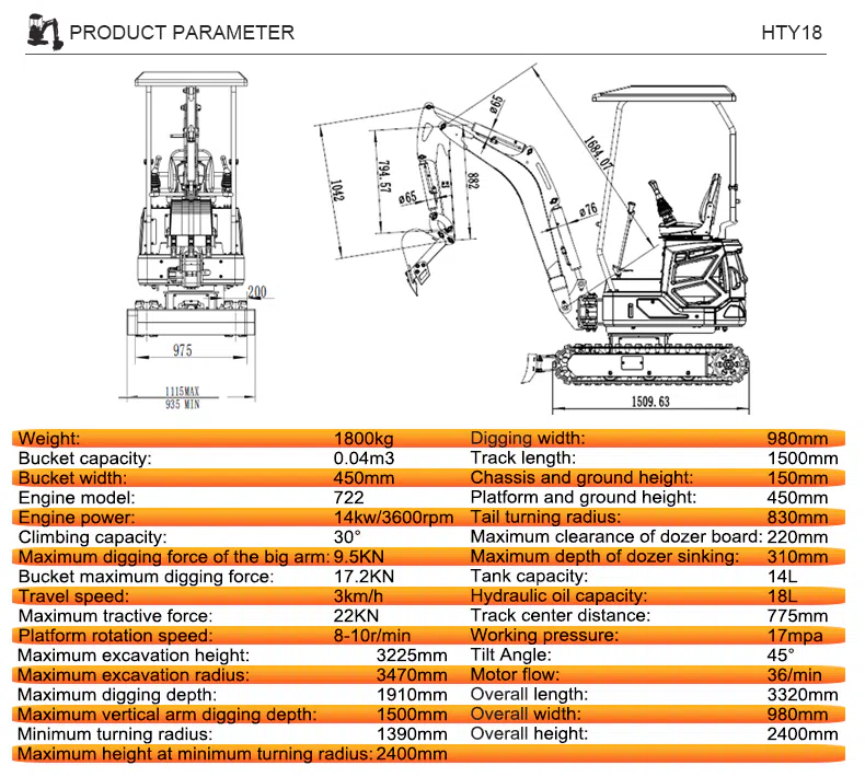 Mini Hightop Excavator HTY18 1.8 Ton With Powerful Digging Specifications.webp