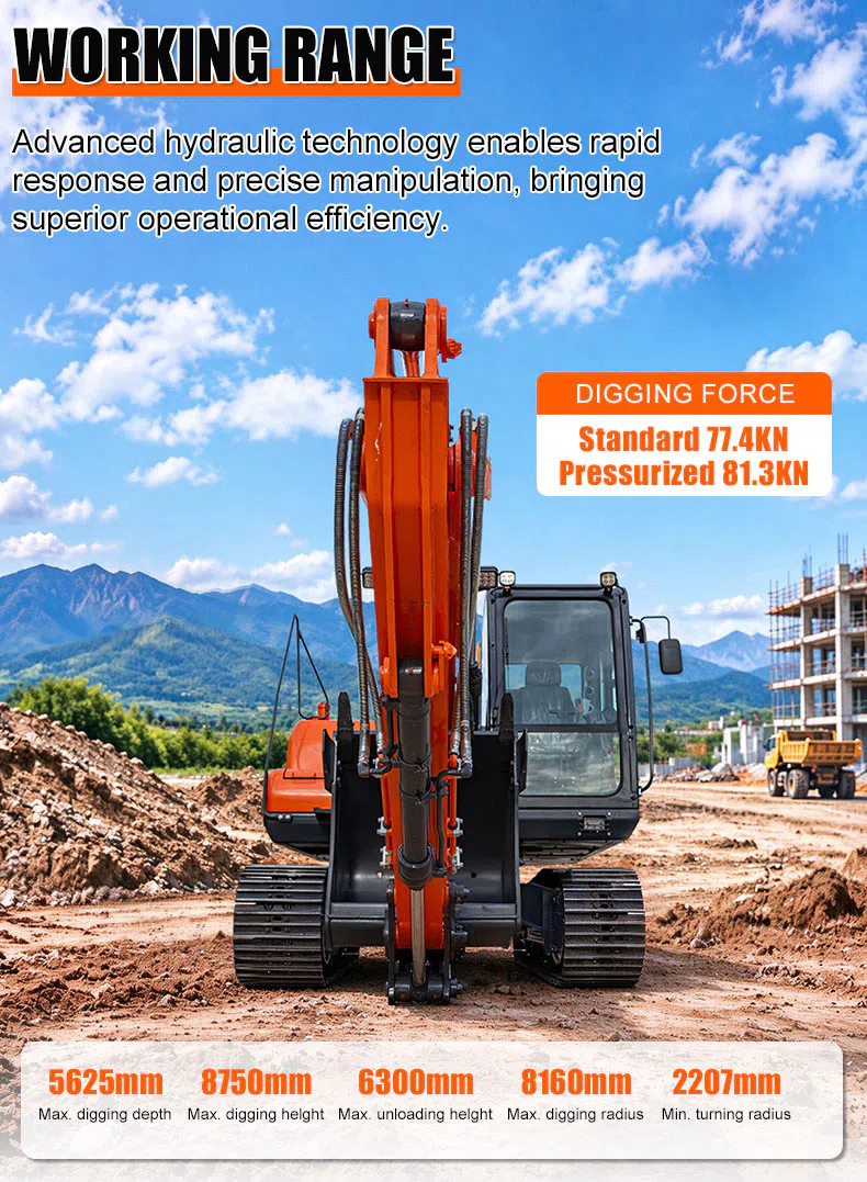 Pelle de construction Hightop HT150 avec contrôle hydraulique efficace