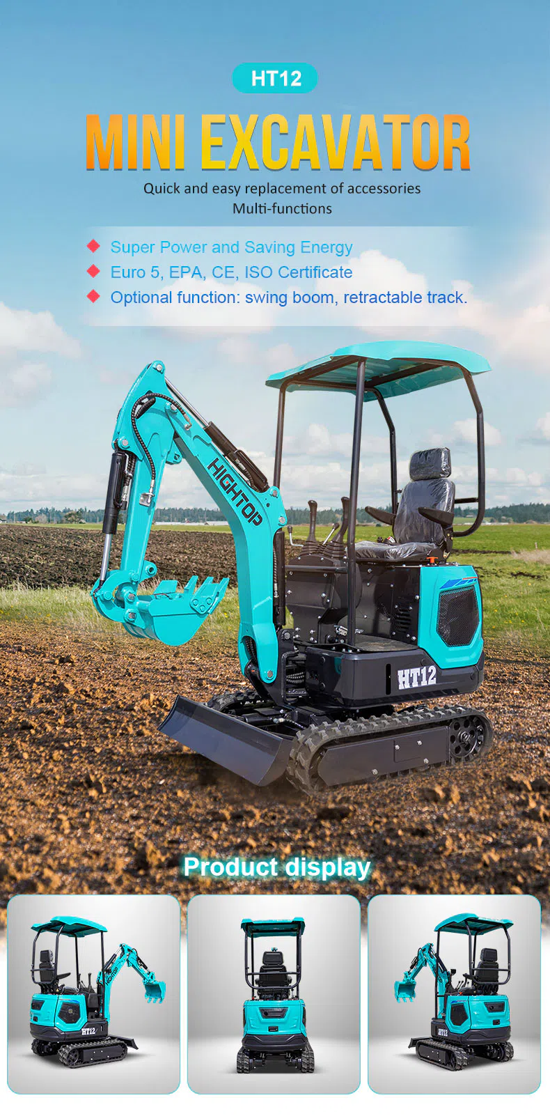 Hightop Mini Excavator 1.2 Ton With Zero Tail Swing HT12 Images.webp