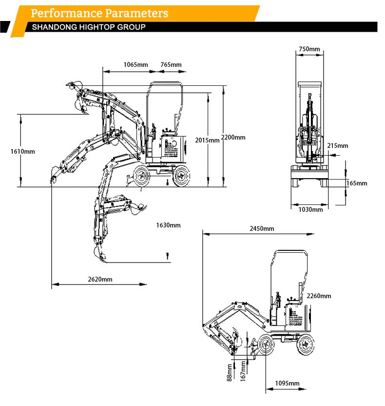 Mini Excavator HT10W 1 Ton With Optional Engines Parameters-hightop.webp