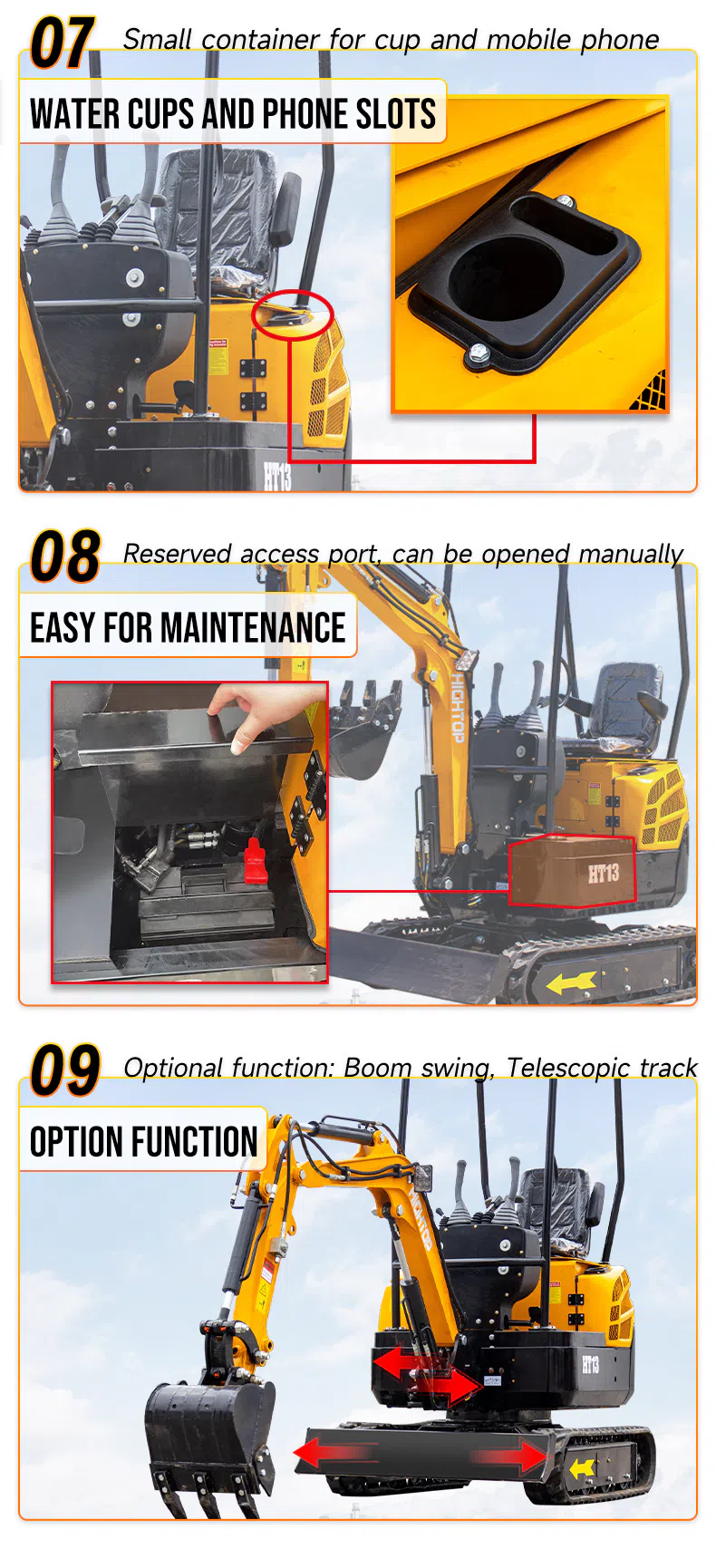 HT13 Mini Excavator 1.3 Ton for Construction and Earthmoving Images-hightop.webp