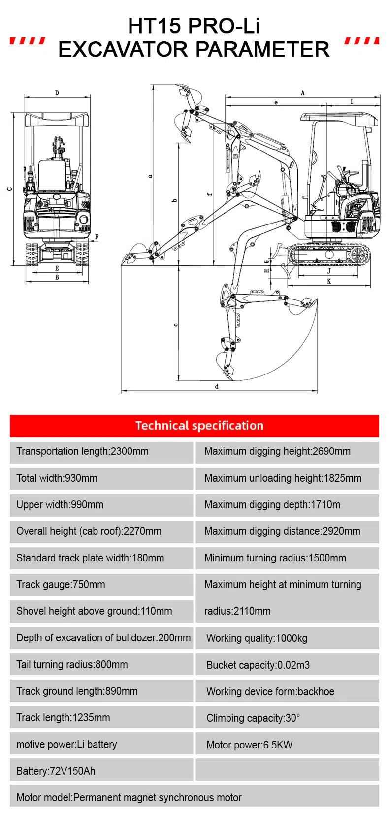  1.5 Ton Electric Mini Excavator HT15Pro-Li Parameters-hightop group.webp