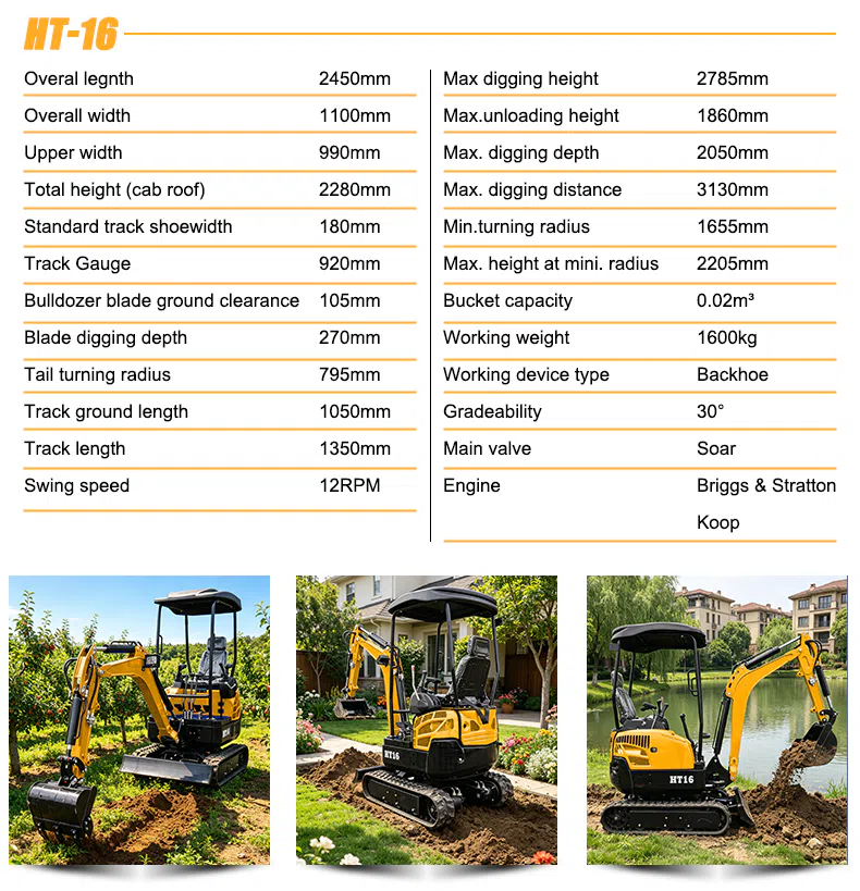 Mini Excavator HT16 1.6 Ton, with Deep Digging Capability Parameters.webp