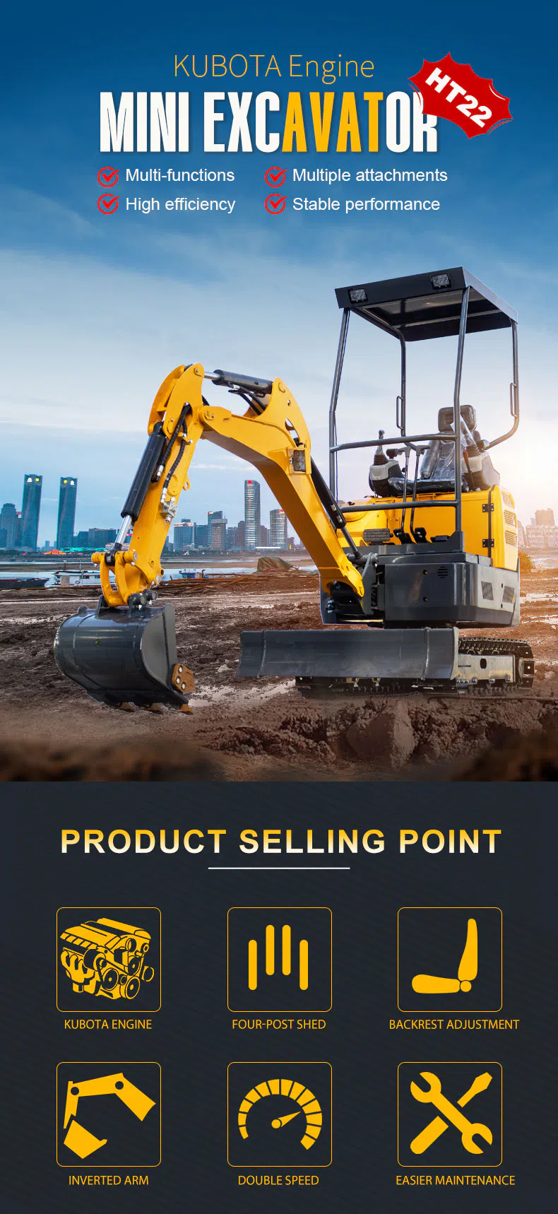 Mini Excavator 2.2 Ton With Four-Post Shed & Telescoping Chassis HT22 Product Images -hightop group.webp