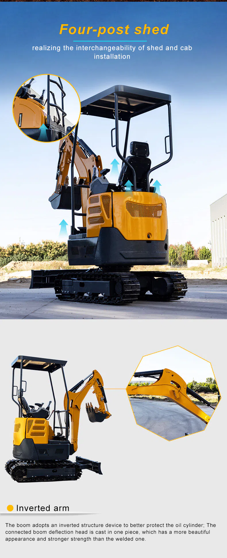 Mini Excavator 2.2 Ton With Four-Post Shed & Telescoping Chassis HT22 Product Images -hightop group.webp