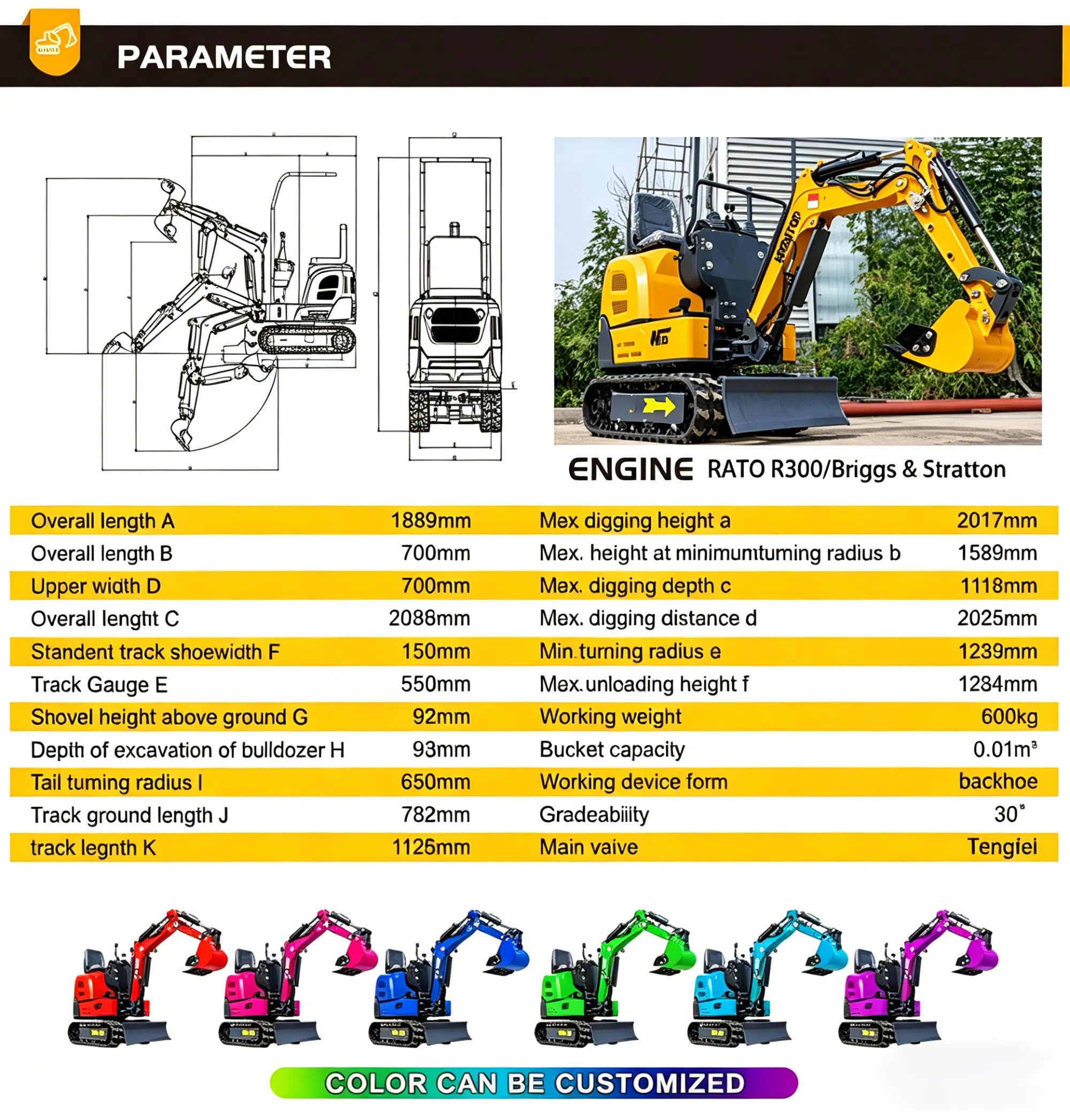 HT06 Mini Excavator Details